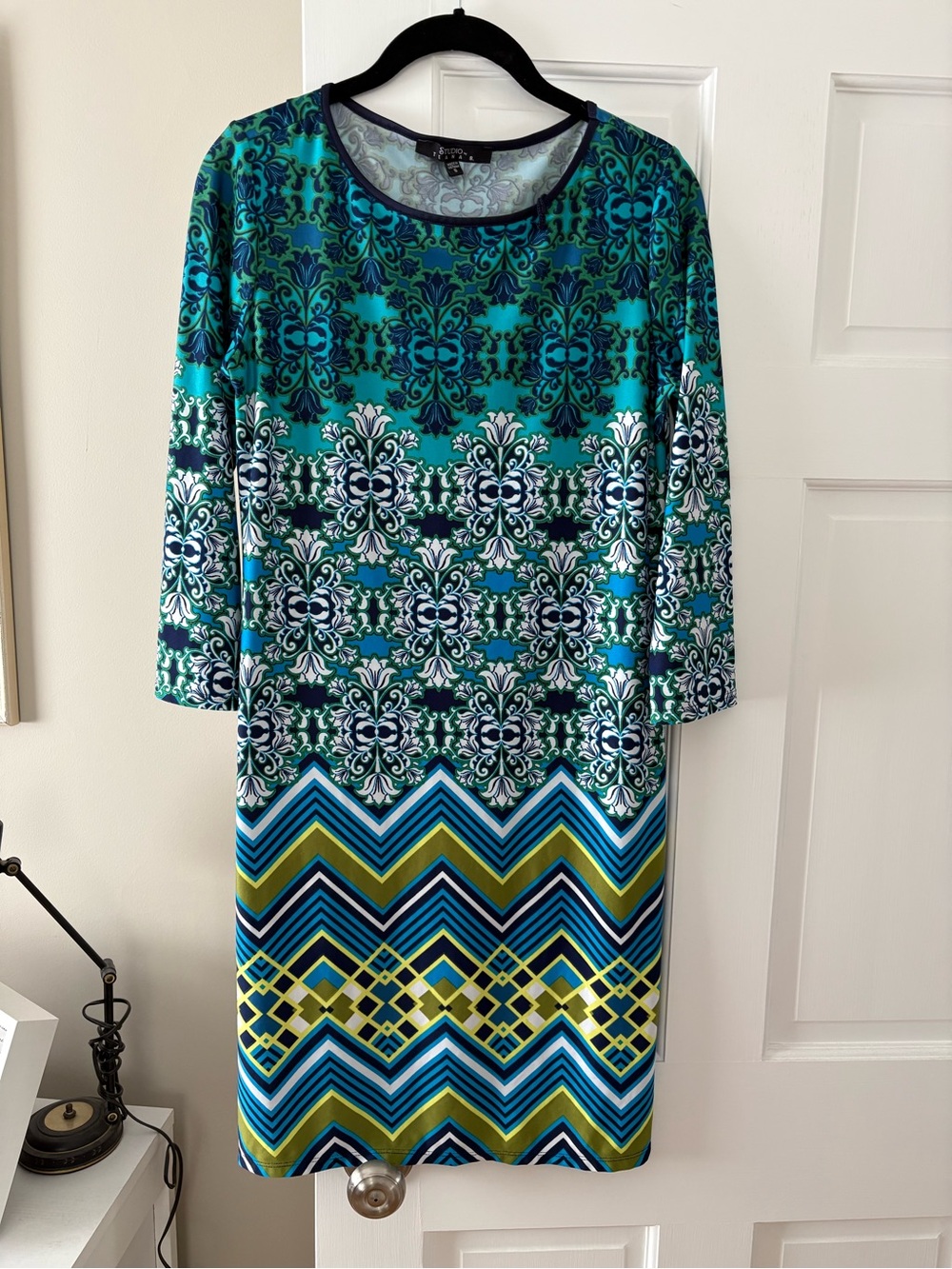 Women's Teal Patterned Sheath Dress